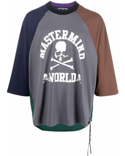MASTERMIND WORLD Colour-block Logo-print T-shirt - Gray