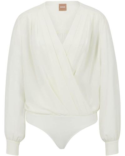 BOSS Pleated Silk Bodysuit - White