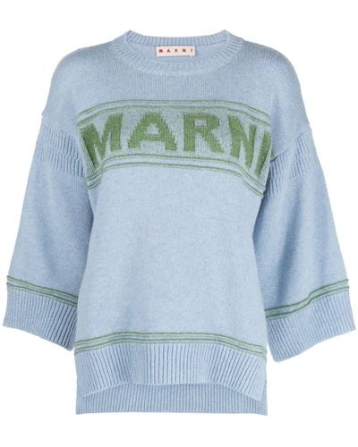 Marni Sweater Met Intarsia Logo - Blauw