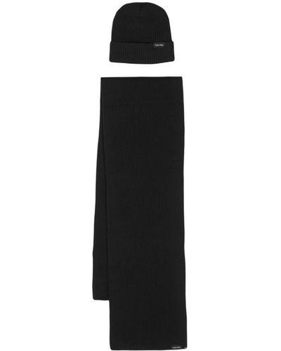 Calvin Klein Ribbed-knit Scarf Set (set Of Two) - Black