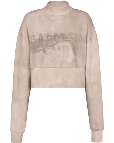 Balmain Logo-print Cropped Sweatshirt - Natural