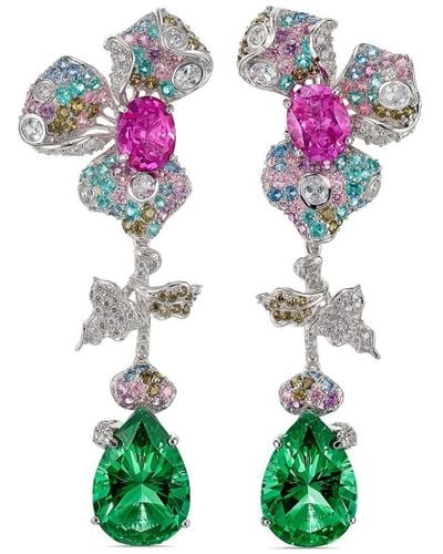 Anabela Chan 18kt White Gold Vermeil Garden Orchid Multi-stone Earrings - Pink