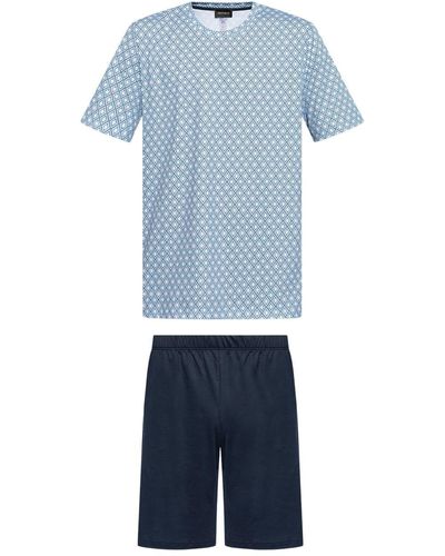 Hanro Pyjama mit geometrischem Print - Blau