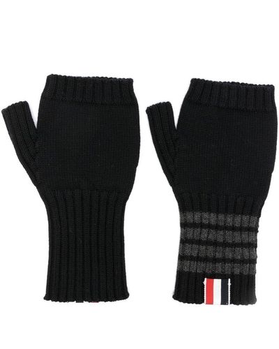 Thom Browne 4-bar Stripe Fingerless Gloves - Black