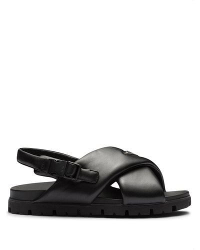 Prada Padded Nappa Leather Crisscross Sandals - Black