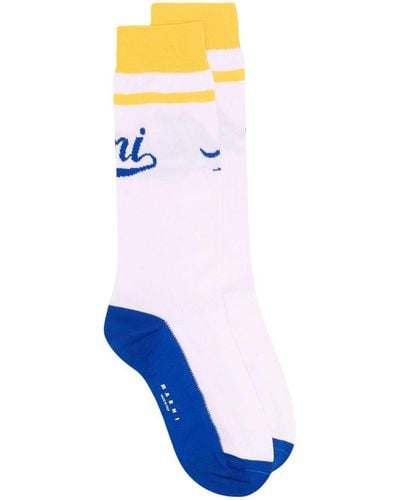 Marni Colour-block Logo-print Socks - Blue