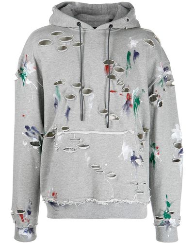 Mostly Heard Rarely Seen Distressed Paint-splatter Hoodie - Gray