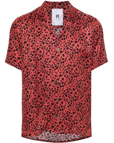 PT Torino Leaf-print twill shirt - Rot