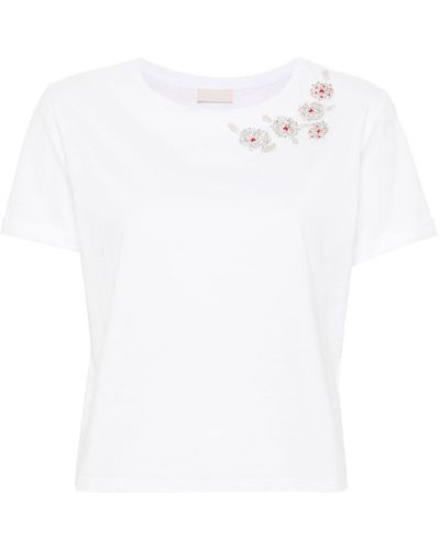 Liu Jo T-shirt en coton à ornements strassés - Blanc
