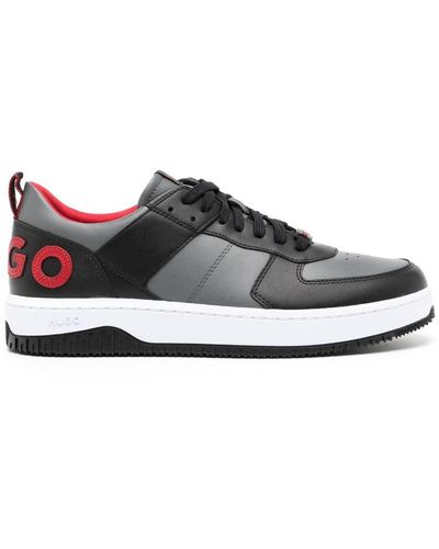 HUGO Raised-logo Leather Sneakers - Grey