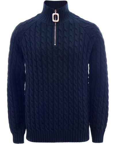 JW Anderson Henley Cable-knit Sweater - Blue