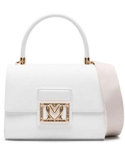 Love Moschino Shopper mit Logo-Schild - Weiß