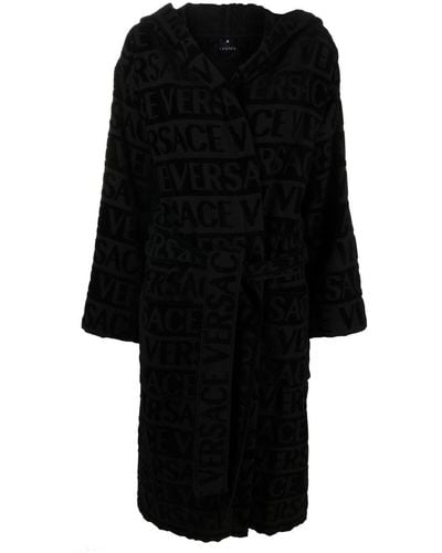 Versace Logo Towelling Belted Robe - Black