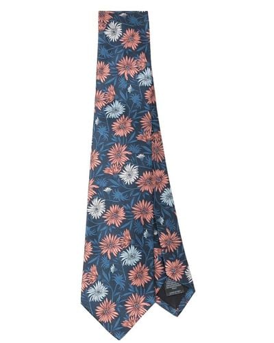 Paul Smith Cravate en soie à fleurs en jacquard - Bleu