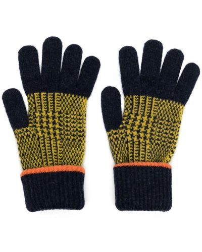 Paul Smith Prince Of Wales Chequered Ribbed-knit Gloves - Green