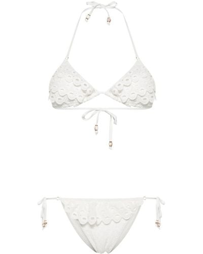 Twin Set Top de bikini con bordado inglés - Blanco