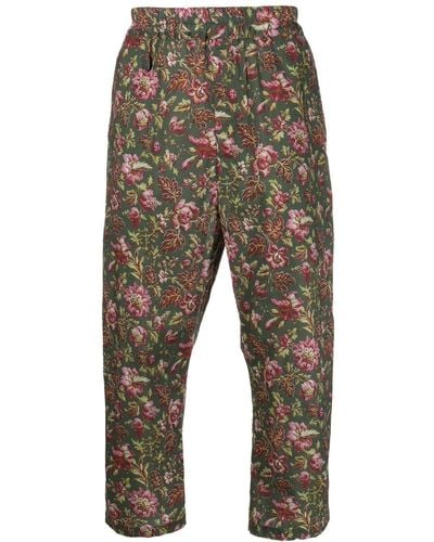 By Walid Cropped Floral-print Trousers - Green