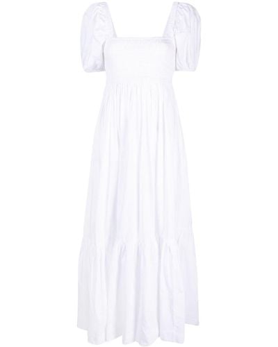 Ganni Vestido largo de manga farol - Blanco