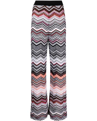 Missoni Zigzag-embroidered Wide-leg Pants - Gray