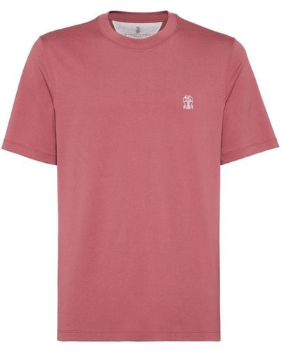 Brunello Cucinelli T-shirt en coton à logo imprimé - Rose
