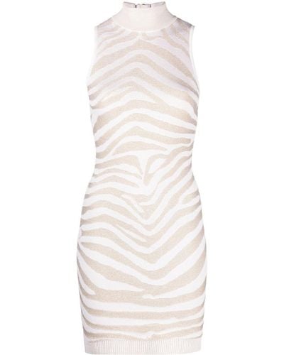 Balmain Zebra-print Sleeveless Minidress - White