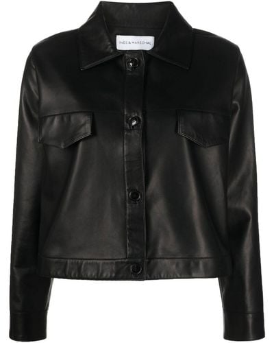 Inès & Maréchal Cropped Leather Jacket - Black