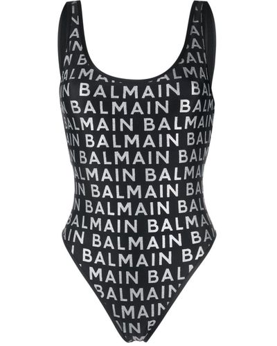 Balmain Badeanzug mit Logo-Print - Schwarz