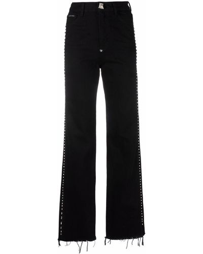 Philipp Plein Crystal-embellished Wide Jeans - Black