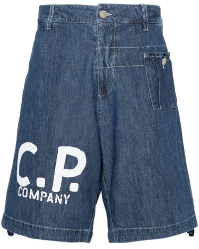 C.P. Company Pantalones vaqueros cortos con logo - Azul