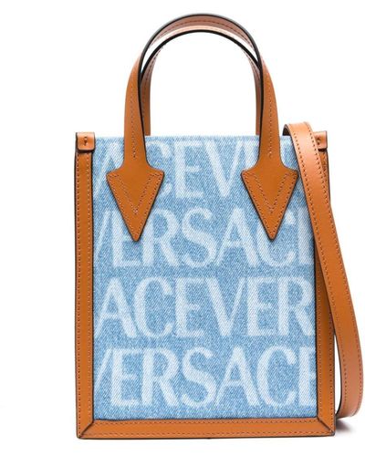 Versace Allover Denim Crossbody Bag - Blue