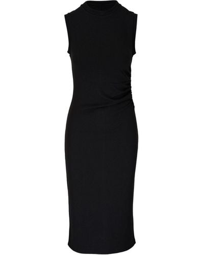 Vince Ruched Sleeveless Midi Dress - Black