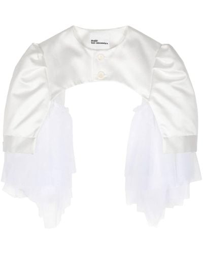 Noir Kei Ninomiya Tulle-insert satin cropped jacket - Blanc