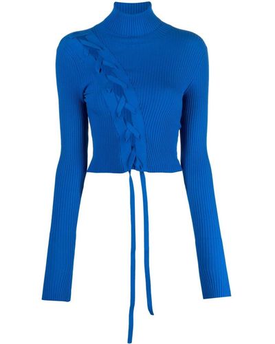 Ssheena Tie-fastening Ribbed-knit Sweater - Blue