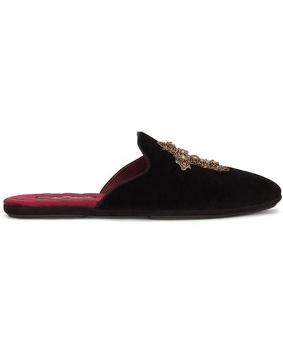 Dolce & Gabbana Embroidered Velvet Slippers - Black