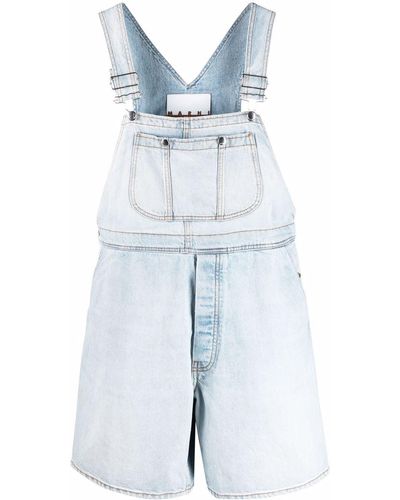 Marni Logo-embroidered Denim Dungarees - Blue