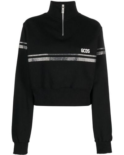 Gcds Logo-print Crystal-embellished Sweatshirt - Black