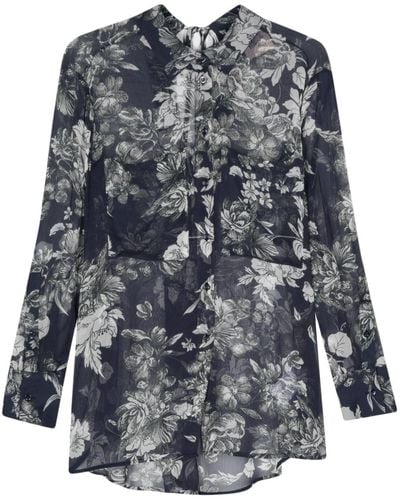 Semicouture Floral-print Chiffon Shirt - Grey