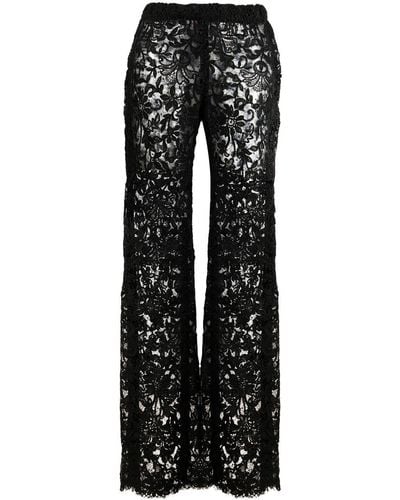 Saint Laurent Pantalones anchos con encaje guipur - Negro