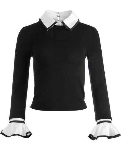 Alice + Olivia Justina Combination Wool-blend Sweater - Black