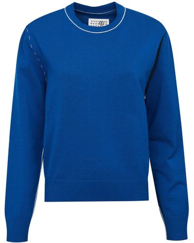 MM6 by Maison Martin Margiela Crew-neck Cut-out Sweater - Blue