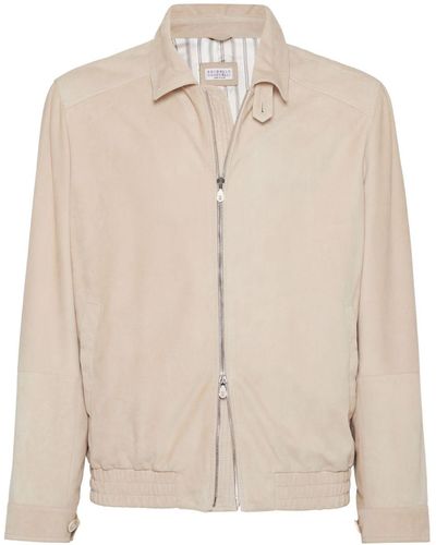 Brunello Cucinelli Neutral Long-sleeve Suede Jacket - Men's - Leather - Natural