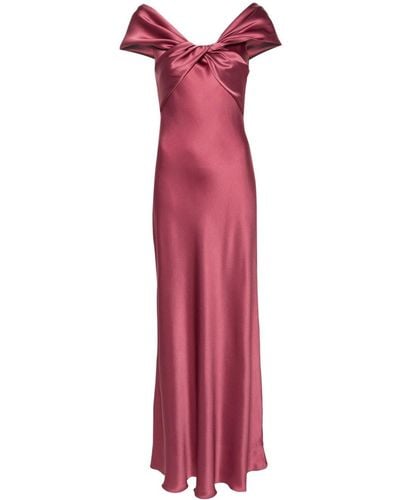 Alberta Ferretti Long Dark Silk Blend Satin Dress - Red