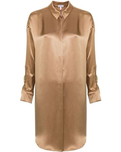 Loewe Chain-link Silk Midi Shirtdress - Natural