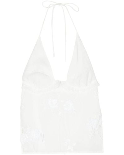 ShuShu/Tong Floral-embroidered Halterneck Top - White
