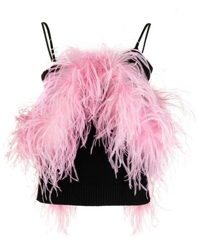 The Attico Feather-embellished Tank Top - Pink
