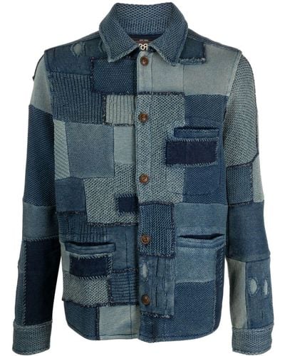 RRL Knitted Patchwork Shirt Jacket - Blue