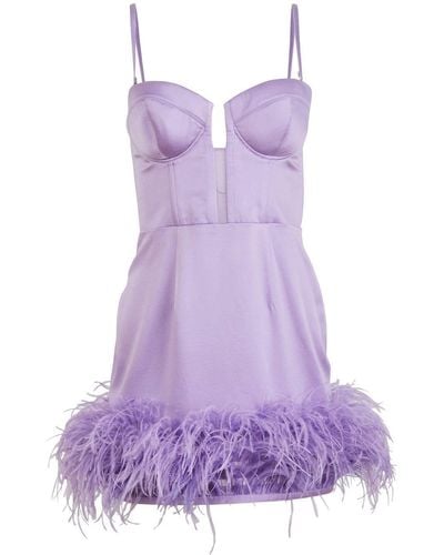 Fleur du Mal Feather-trimmed Silk Dress - Purple