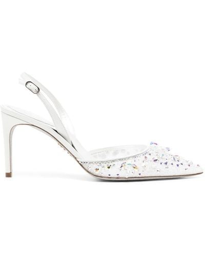 Rene Caovilla Lace Embellished Sling Back Court Shoes - White