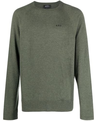 A.P.C. Logo-embroidered Virgin Wool Sweater - Green