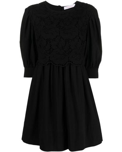 See By Chloé Lace Embroidered Shift Dress - Black